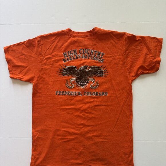 Vintage Y2K Harley Davidson 2003 High Country Eagle Frederick CO Orange Tee - Picture 3 of 6
